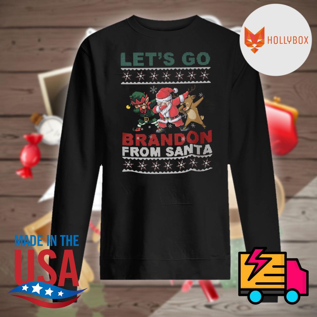Elf Santa Claus and Reindeer dabbing Let's go Brandon from Santa ugly Christmas sweater Sweater