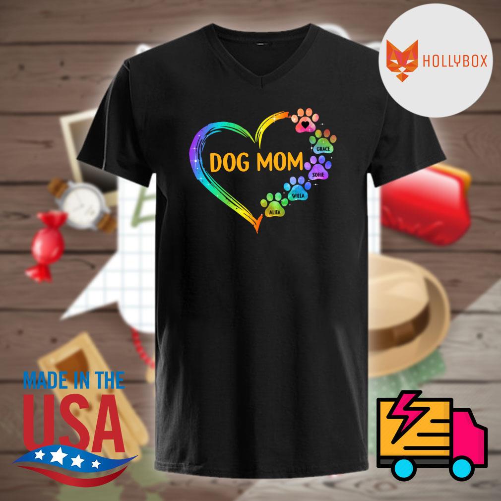 Dog Paw Love Heart Print T-Shirt for Women Long Sleeve Dog Mom Graphic Tees Tops Mother's Day Shirts